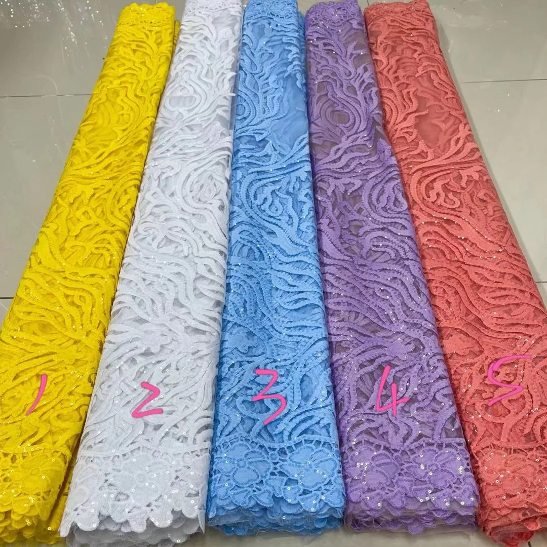 

2021 High Quality nigerian tulle fabric French Tulle lace Women Dress Embroidered Sequin Lace Fabric African