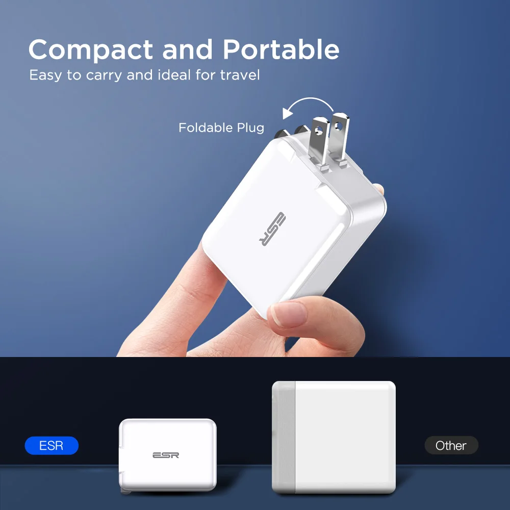 ESR USB C зарядное устройство 18 Вт мощность доставки настенное с складная вилка типа