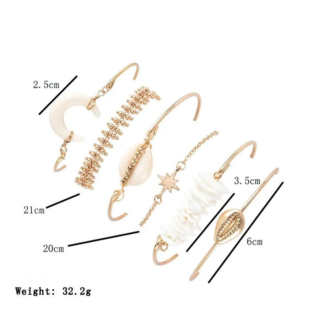 ALYXUY 6 Pcs/ Set Boho Shell Star Moon Bead Indian Bracelet Bangle Women Accessories Summer Seashell Chain Adjustable | Украшения и