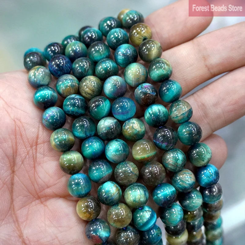 Natural Multicolor Blue Tiger Eye Agates Diy Charm Bracelet Earrings Loose Round Beads for Jewelry Making 15" Strand 6/8/10MM