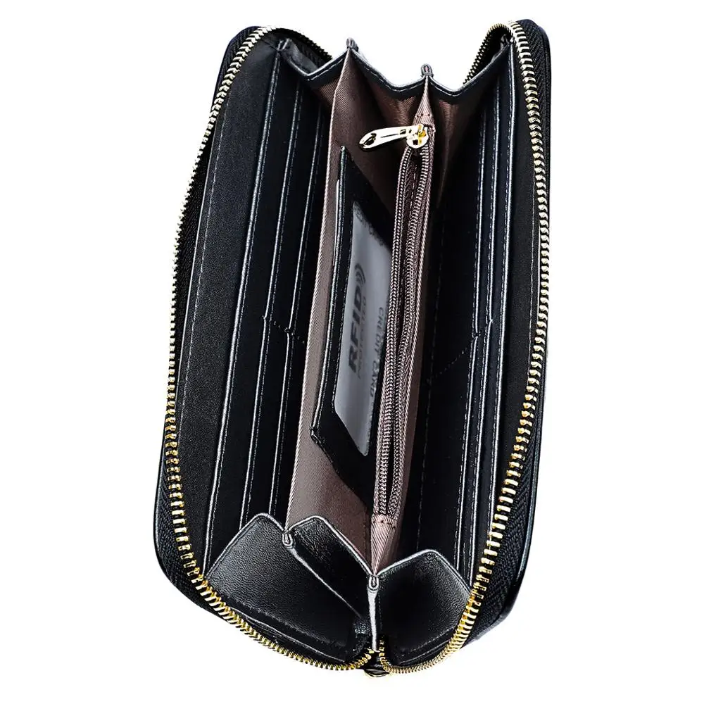 Кошелек женский кожаный на молнии с RFID-защитой принтом ручная роспись | Багаж и