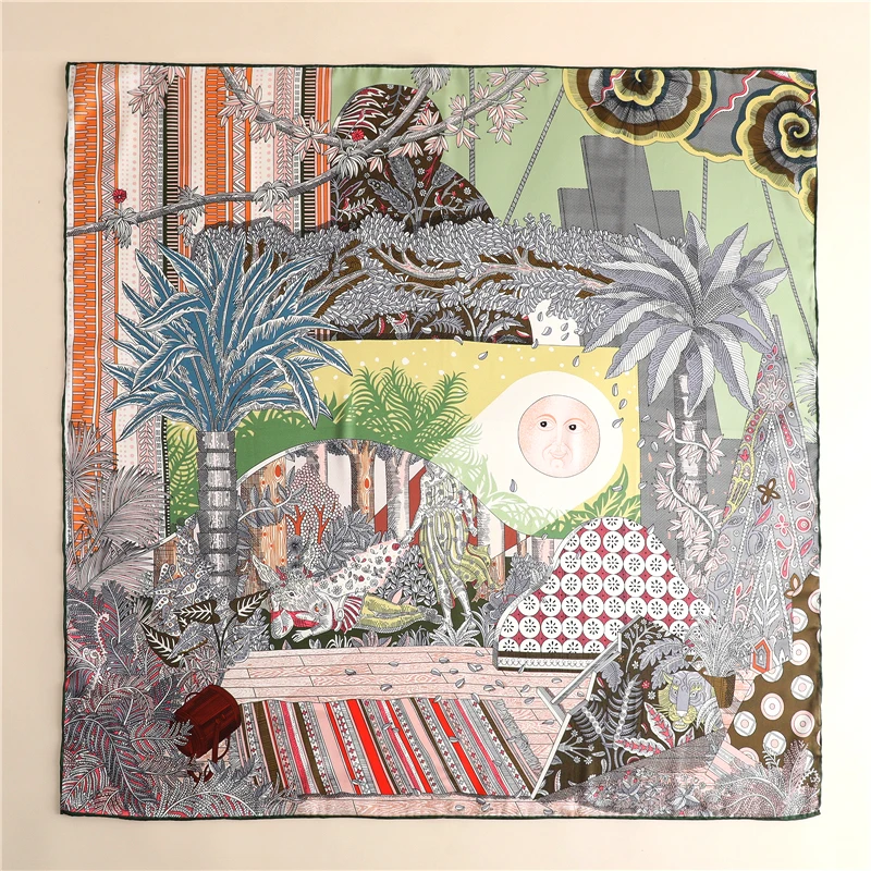 90*90 см квадратный шелковый шарф Женский дизайнерский саржевый платок с принтом