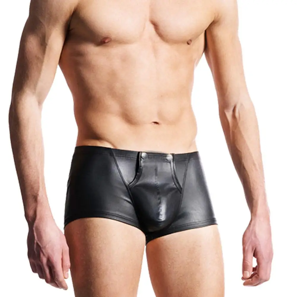 

boxer men Sexy Open Bulge Pouch Men's Boxers Underwear Faux Leather Shorts Underpants underwear men Shorts For Male sexy