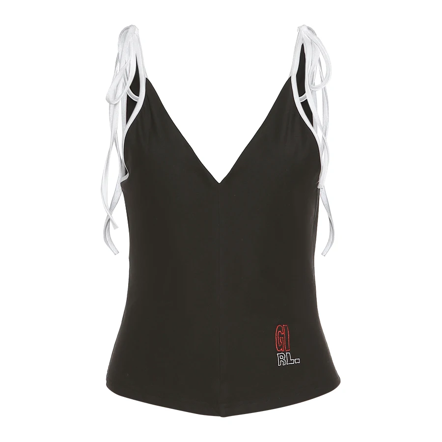 

MissThalia Sexy Female Slim Hollow Out Camisole Summer Streetwear Solid Color Cotton Basic Women's Letter Sleeveless Crop Top