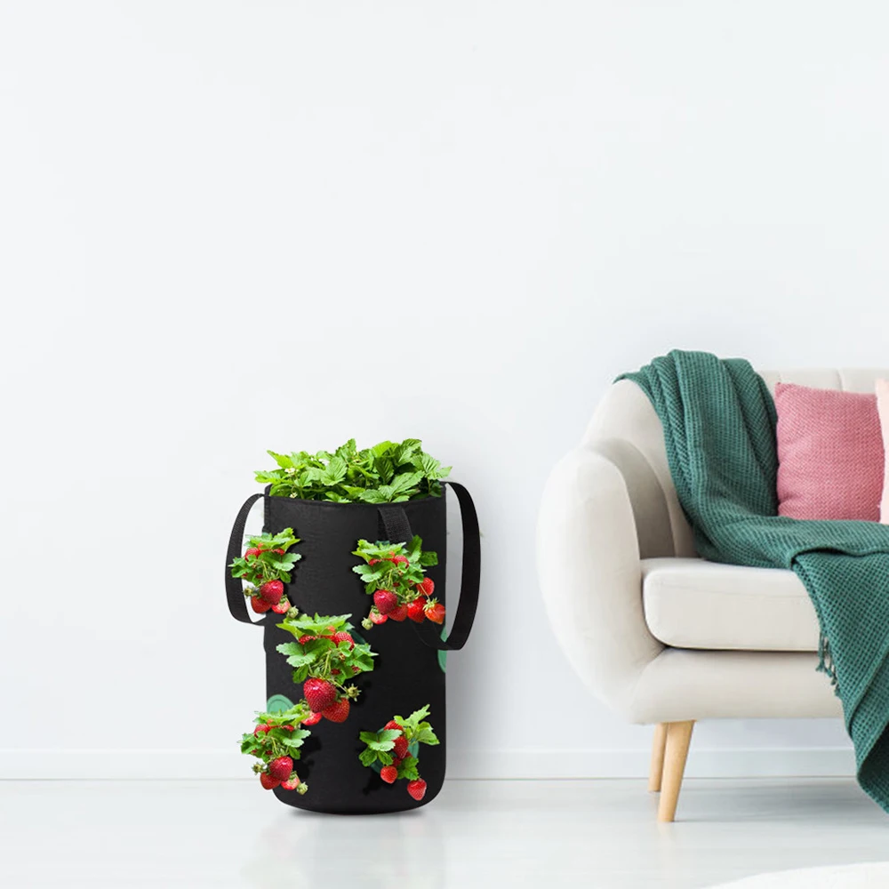 

Hanging Strawberry Plant Grow Bag With Handles Thicken Vegetable Potato Greenhouse Plant Storage Container Bag Garden Tool D30