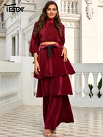 yesexy cake dress for new year 2022 womens evening party retro fashion maxi elegant bow ruffle long sleeve dresses wine cut out