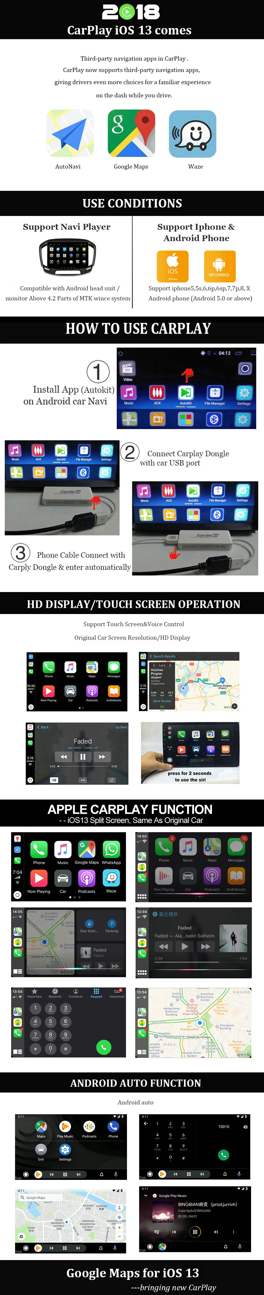 Carlinkit USB CarPlay Dongle& Android Auto для Android автомобиля Android мультимедийный плеер Plug and Play
