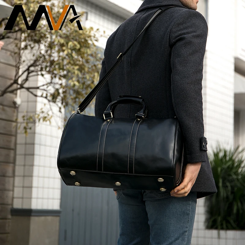 MVA Genuine Leather Luggage Bag Men Vintage Travel Duffel Bag Totes Handbags Overnight Luggage Shoulder Bags Boarding Pass  9016