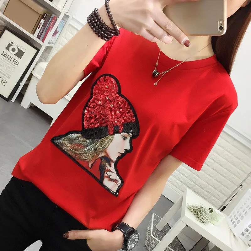 Летняя футболка с вышитыми буквами Футболка принтом Повседневная тонкая в стиле