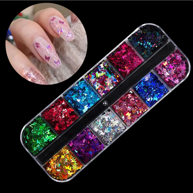 

Mirror Sparkly Butterfly Nail Sequins Paillette Mixed Colors Nail Holographic Glitter Unicorn 3D Flakes Slices Art Accessories