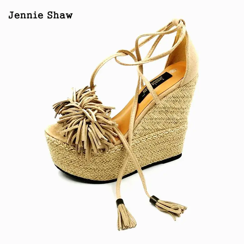 Сандалии на высоком каблуке Женская обувь танкетке с кисточками Sys 1117|heels sandals