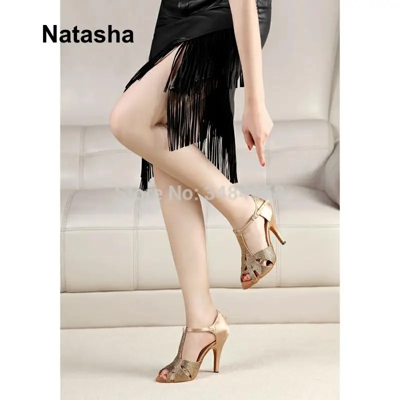 Атласная Черная Женская обувь для латиноамериканской вечеринки Natasha со стразами