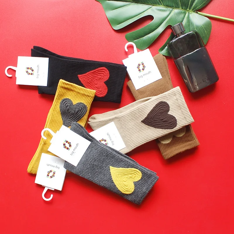 5 pairs Autumn Winter New Trendy Socks Pure Cotton Love Korean Stockings Couple Socks Harajuku Kawaii Korean Fashion Women Sock