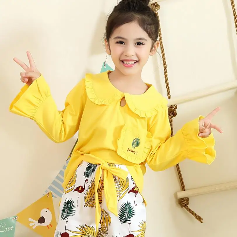Детские пижамные комплекты с длинными рукавами для девочек новые осенние Топы