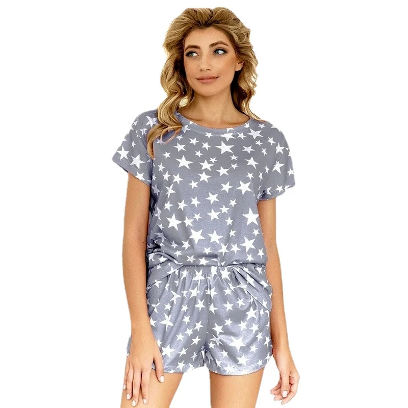 

2021 Summer Casual Printing and Dyeing Gradient Pajamas Short Sleeve Household Suit