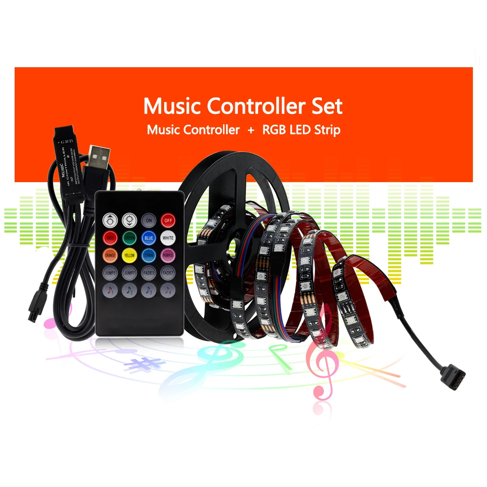 Music Controller 5 В USB Светодиодная лента 5050 RGB гибкий светодиодный светильник 50 см 1 м 2 м 3 м USB кабель питание RGB декоративная лампа лента для ТВ фоновый светильник ing - Испускаемый цвет: Music Controller