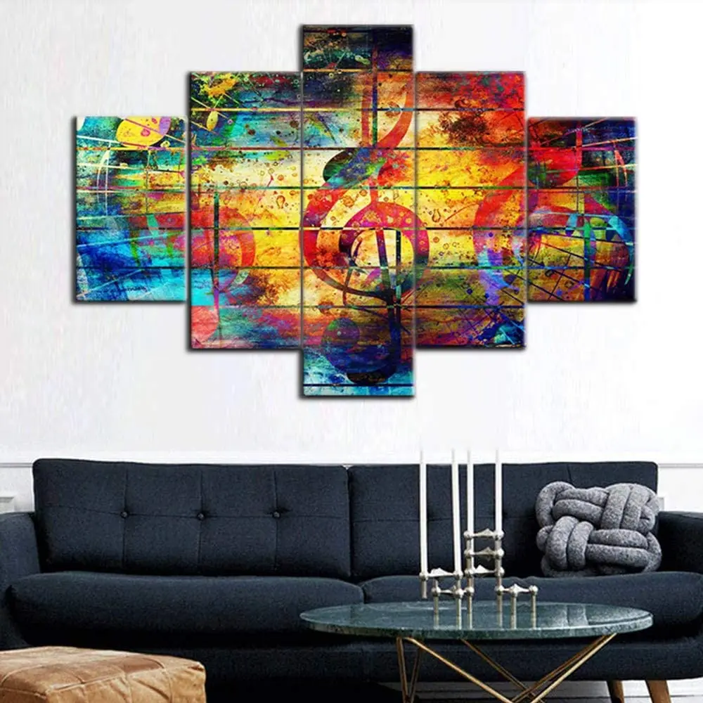 

Unframed 5Pcs Abstract Colorful Collage Music Notes Canvas HD Posters Wall Art Pictures HD Paintings Home Decor Room Decoration