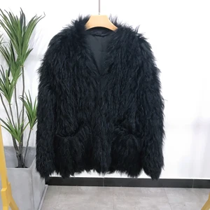 black SJ1042 Новое поступление зимняя модная Заводская распродажа ручная вязка овечья шерсть пальто - Цвет: black