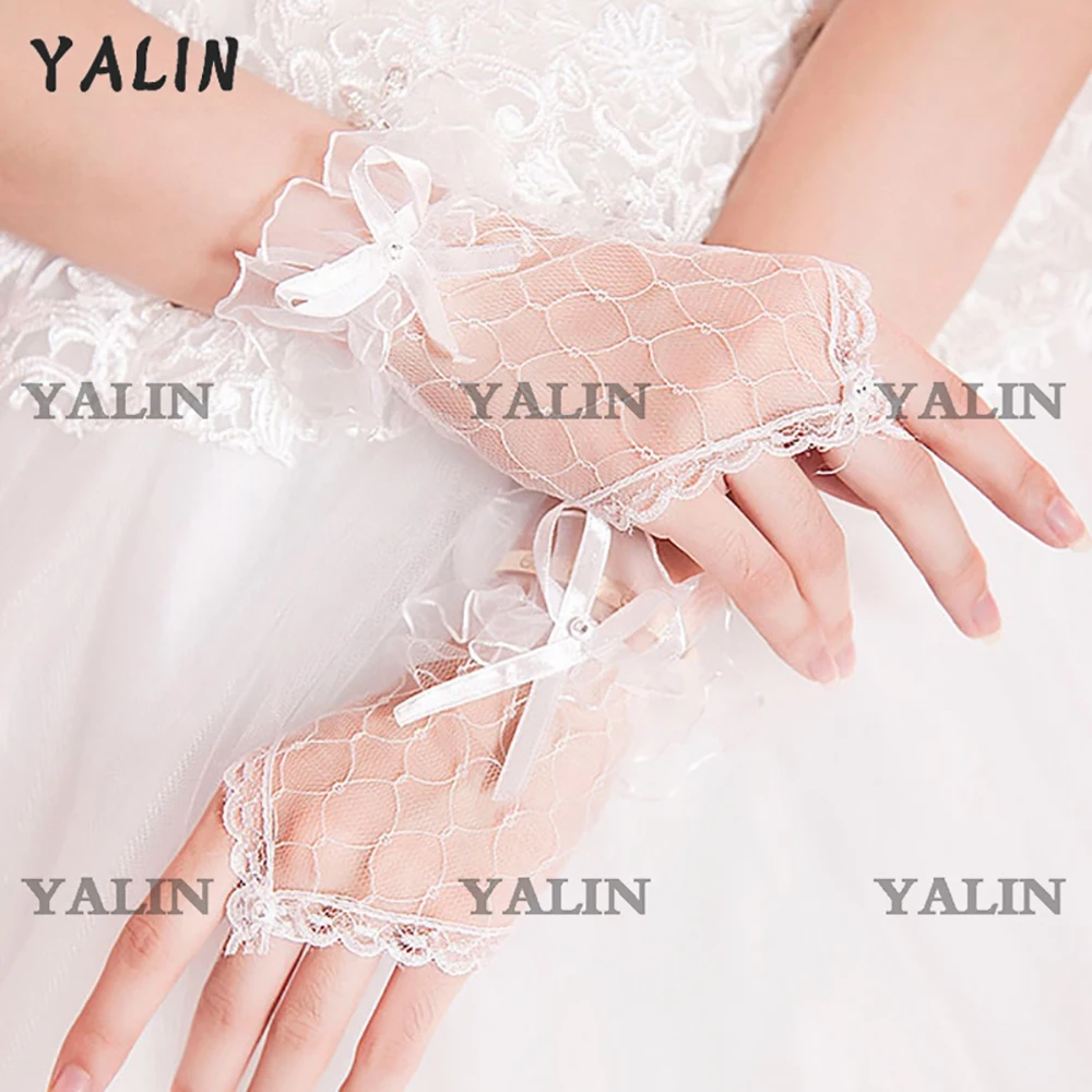 Женские кружевные перчатки YALIN, с бантом, без пальцев, свадебные аксессуары, свадебные перчатки, Вечерние перчатки, свадебные перчатки