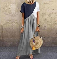casual summer women dresses long maxi dresses for female casual dress short sleeve patchwork color loose vestidos