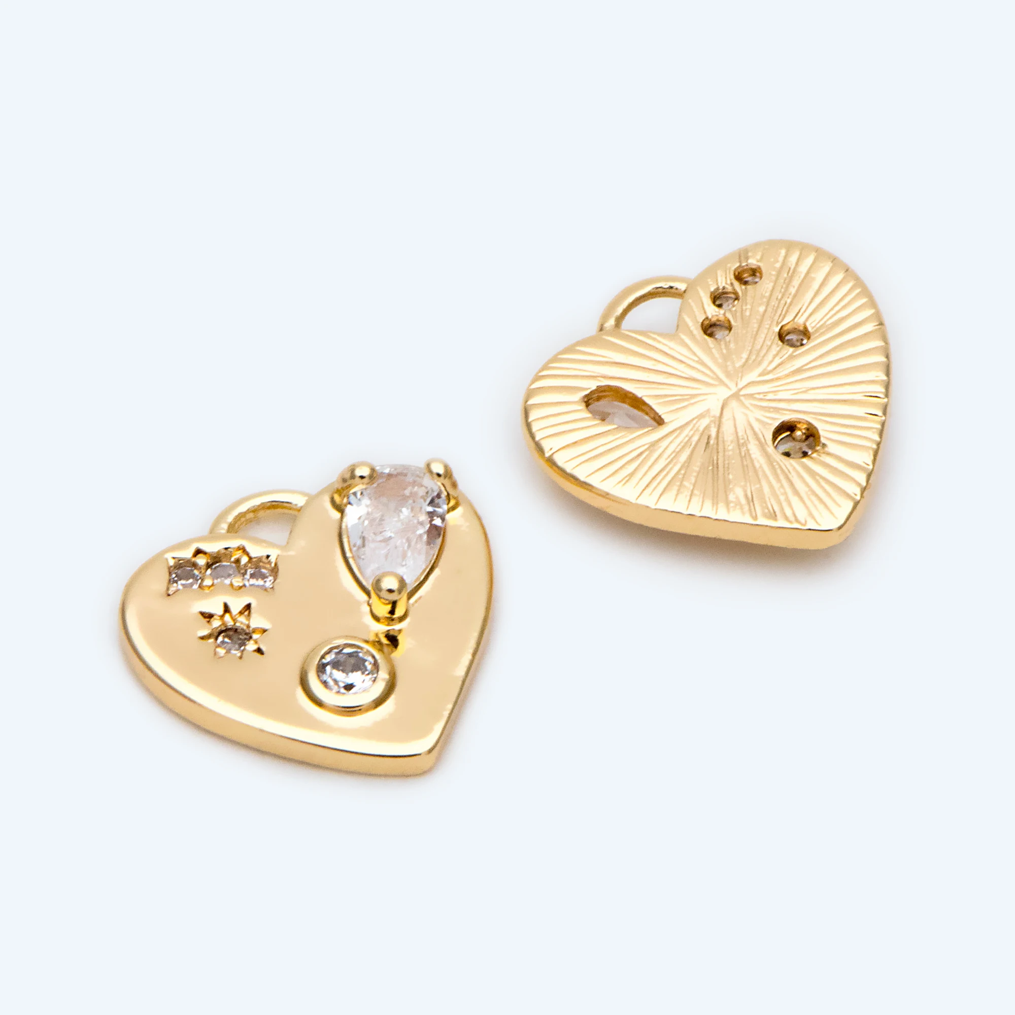 

4 шт CZ выложенные золотые подвески в форме сердца, латунь с покрытием из 18-каратного золота, подвески в форме сердца, аксессуары (искусственн...