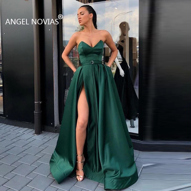 

Женское длинное зеленое атласное вечернее платье, платье до пола без рукавов для выпускного вечера, 2021