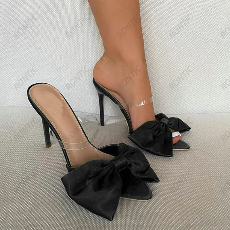 Rontic/женские сандалии-мюли ручной работы атласные туфли-бабочки на шпильке с