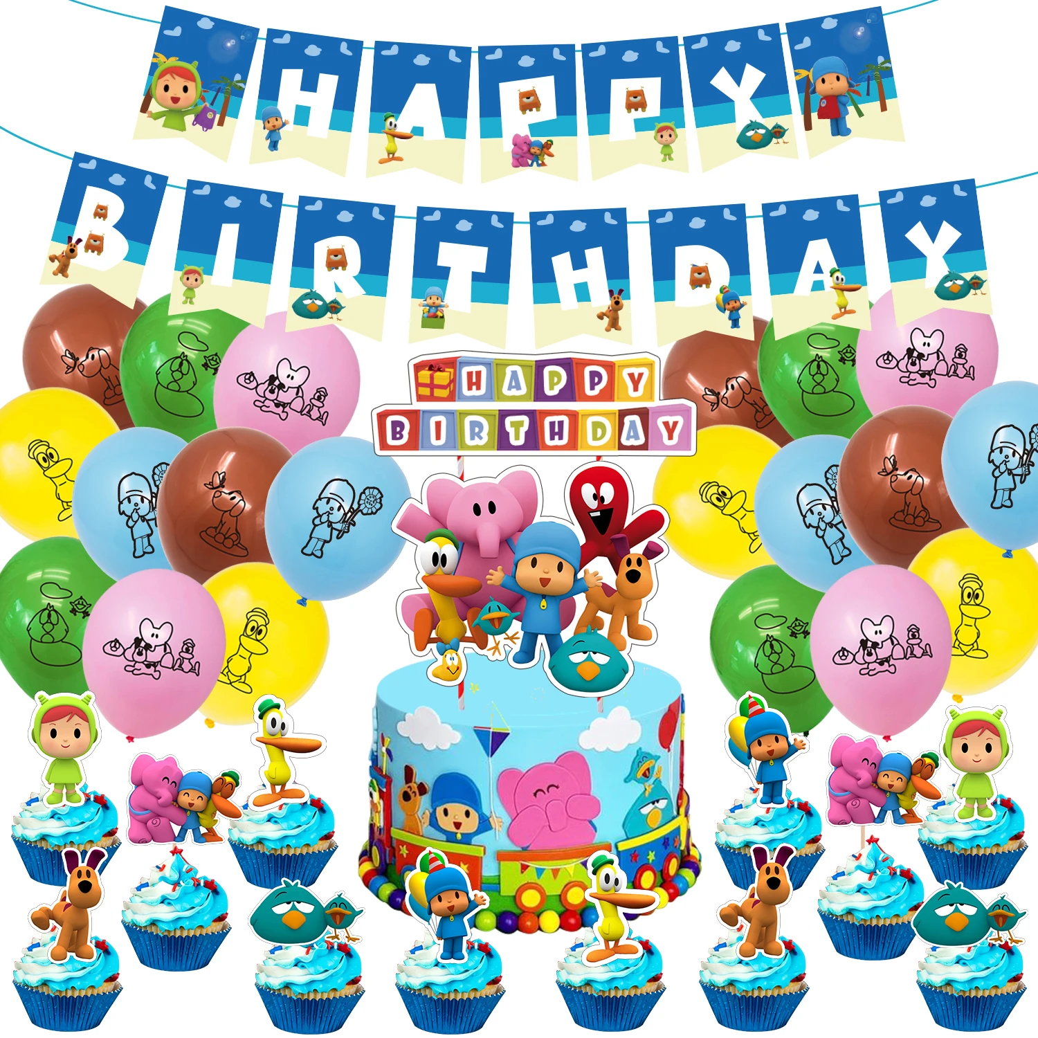 

Cartoon Anime Theme Party Decorations Sets Banner Streamer Cake Toppers Cute Kids Birthday Party Printed Balloons Set Room Decor