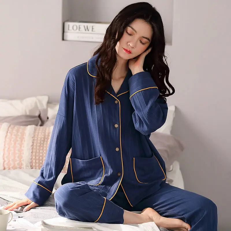 

100% Cotton Spring Women's Pajama Pyjamas suit Long Sleeve Women Pajamas Set Home Clothes Female Sleepwear