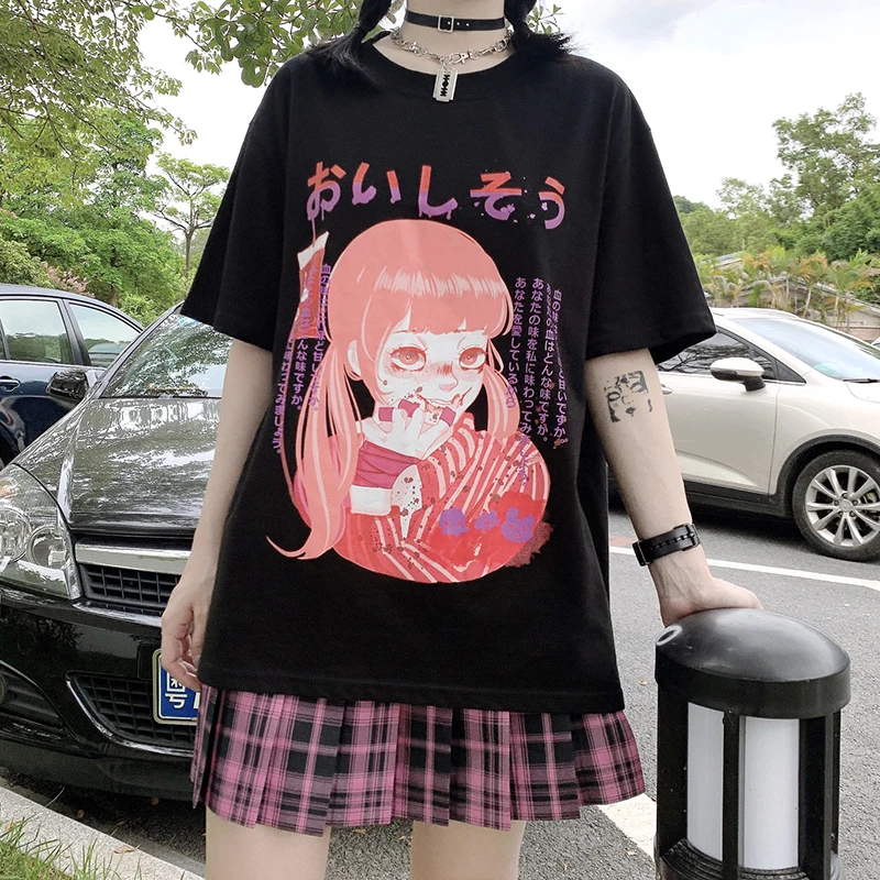 

Women's Tops Are smke of The Dark Japanese Casual T-shirt Harajuku Dark Anime Print Loose Summer Women T-Shirt dropshipping