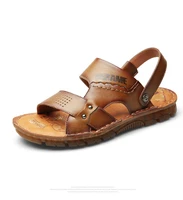 sandals men summer genuine leather out door shoes handmade classic for male soft walking beach sandalias sandal slides
