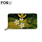 Женский клатч FORUDESIGNS, Длинный кошелек с изображением Гавайских цветов и полинезийских узоров