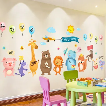 

Cartoon Cute Wall Stickers Poster Animal Kindergarten Wall Decoration Classroom Culture Wall Arrangement Waterproof Home Decor