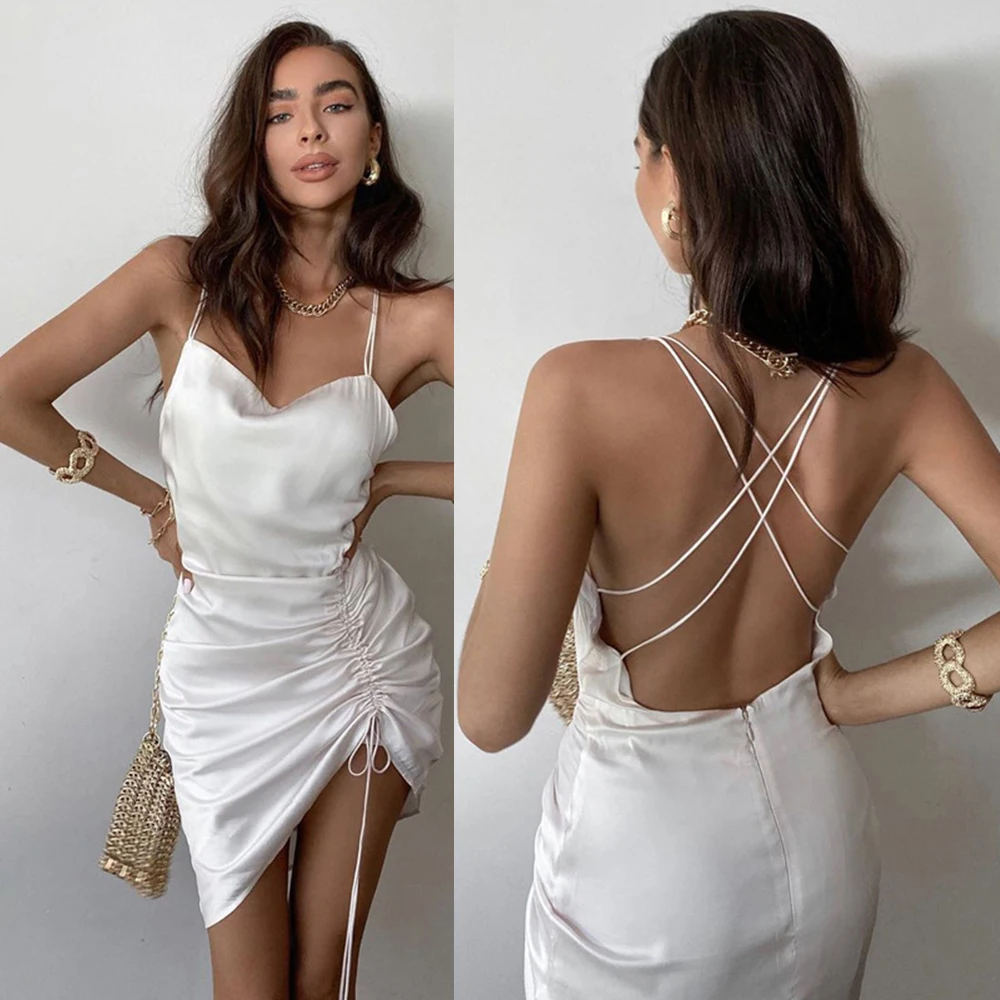 Плиссированное Платье без рукавов с открытой спиной сексуальное мини платье