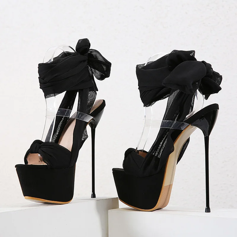 

New 16cm Thin Heel Women's Sandal Sexy Bow Sandals Women Size 34-40