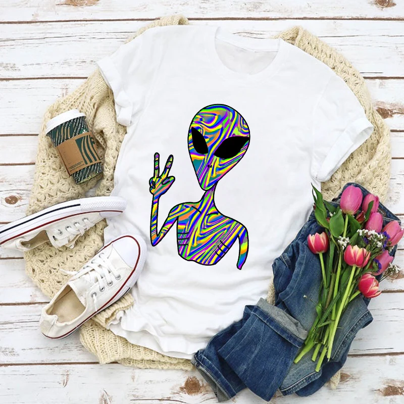 

2022 Women Graphic Cartoon Alien Camisas Mujer Summer Kawaii T-Shirt Shirt Tops Lady Clothes Womens Clothing Tee Female T Shirt