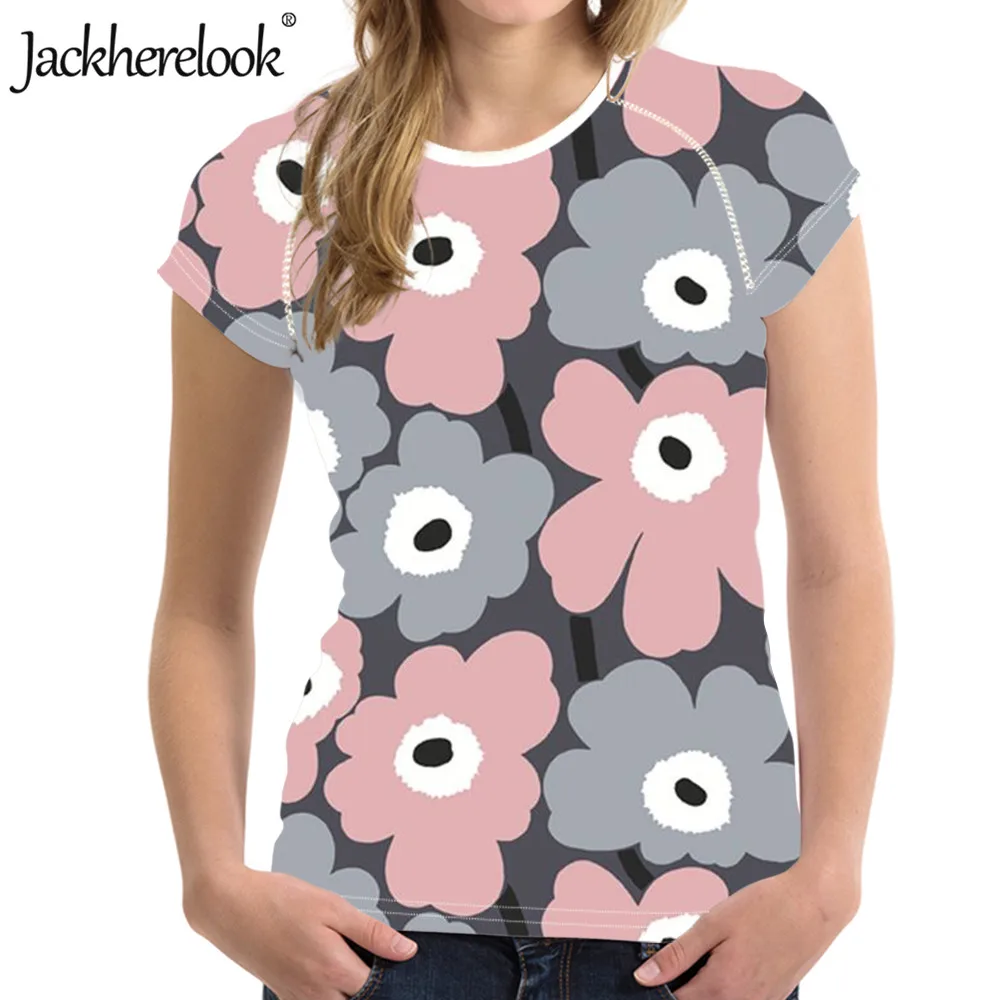 Jackhereluk Poppy/Летняя футболка с цветочным принтом Женская Женские футболки Camiseta Feminina