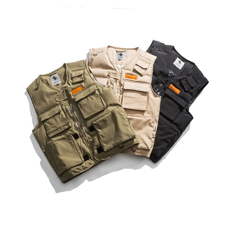 Японский ретро мульти-карман оснастки хлопок жилет Молодежный волна бренд
