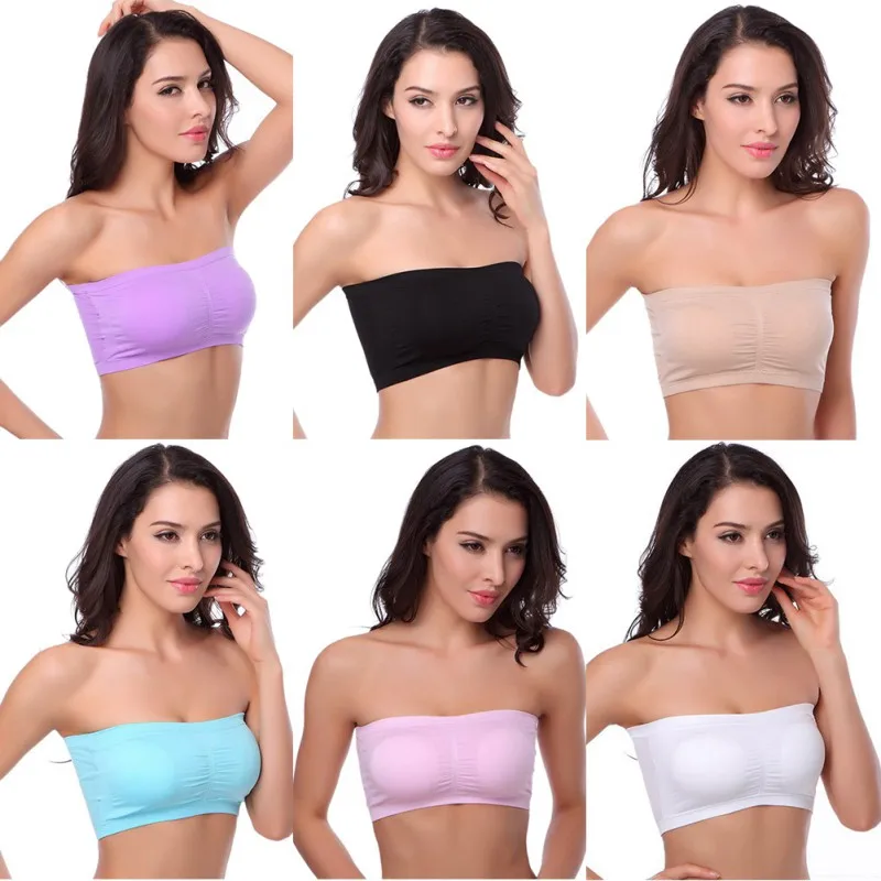 

Fashion Seamless Crop Tops Women Strapless Removable Padding Bra Tops