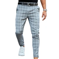 2020 pants for men slim fit stretch trousers male printed trousers casual work office wear mens clothing plaid pants