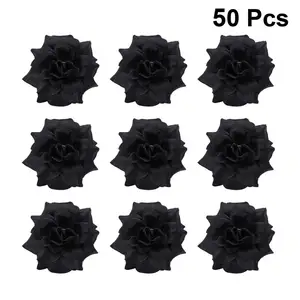 50 шт., шелковые цветы, искусственные черные розы, шелковые головки цветов сделай сам, свадебное украшение для дома, праздничные аксессуары, праздничные принадлежности