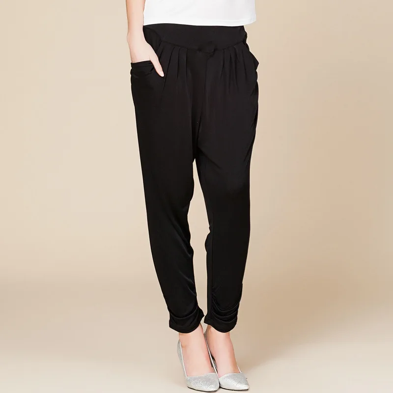 Wholesale Summer Women 100% Real Silk Harem Pants Mid Waist Loose Casual Pants Women Slacks Comfortable Female Plus Pants 3302