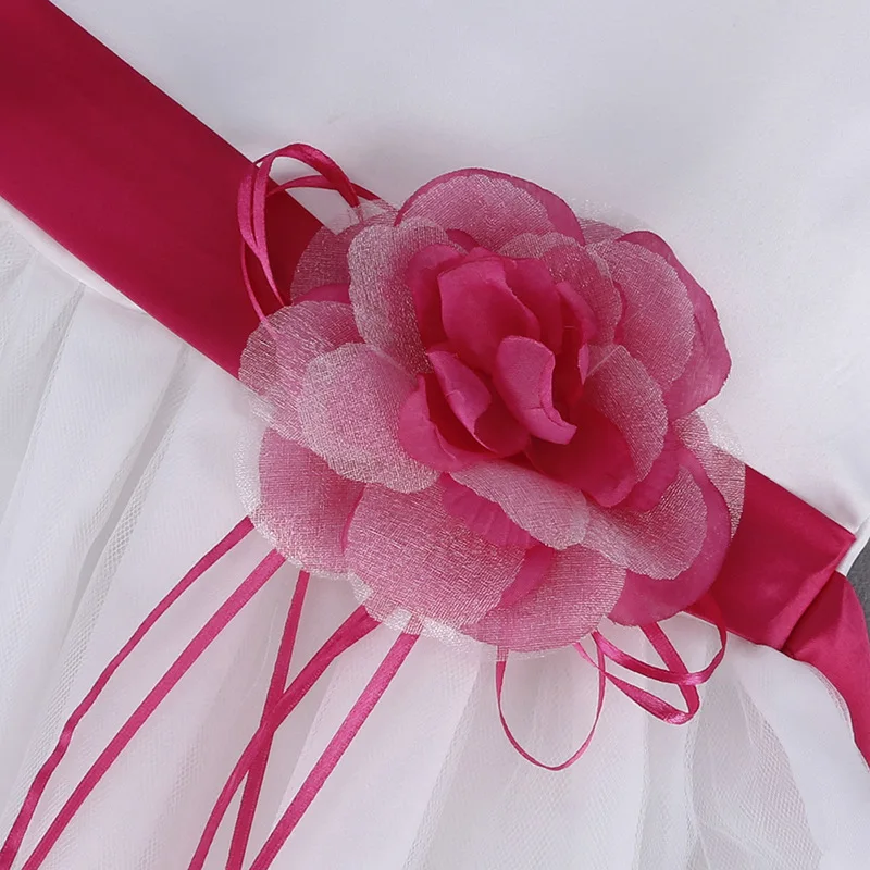 Children Clothing Princess Purple Blue Hot Pink Red Sash Wedding Birthday Party Dresses for Girls Knee-length Kids Clothes | Детская