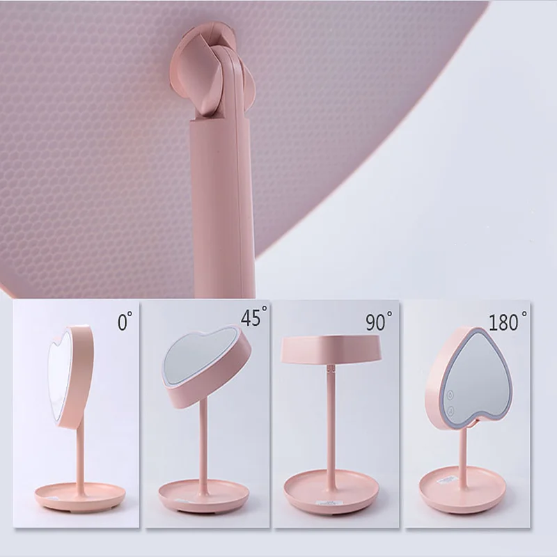 

LED Mirror Light Heart-Shaped Makeup Mirror Table Lamp Storage Multi-Function Charging Makeup Beauty Dressing Princess Mirror