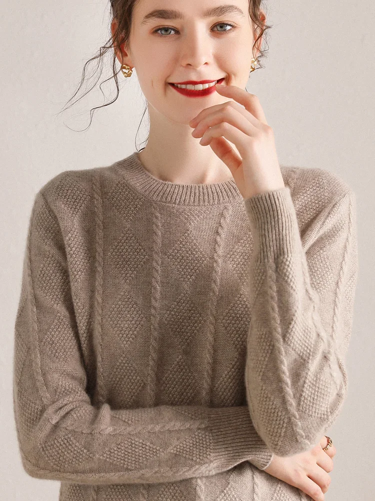 

Cashmere sweater women's 2020 new loose large fashion jacquard knitted short European pure cashmere bottom sweater