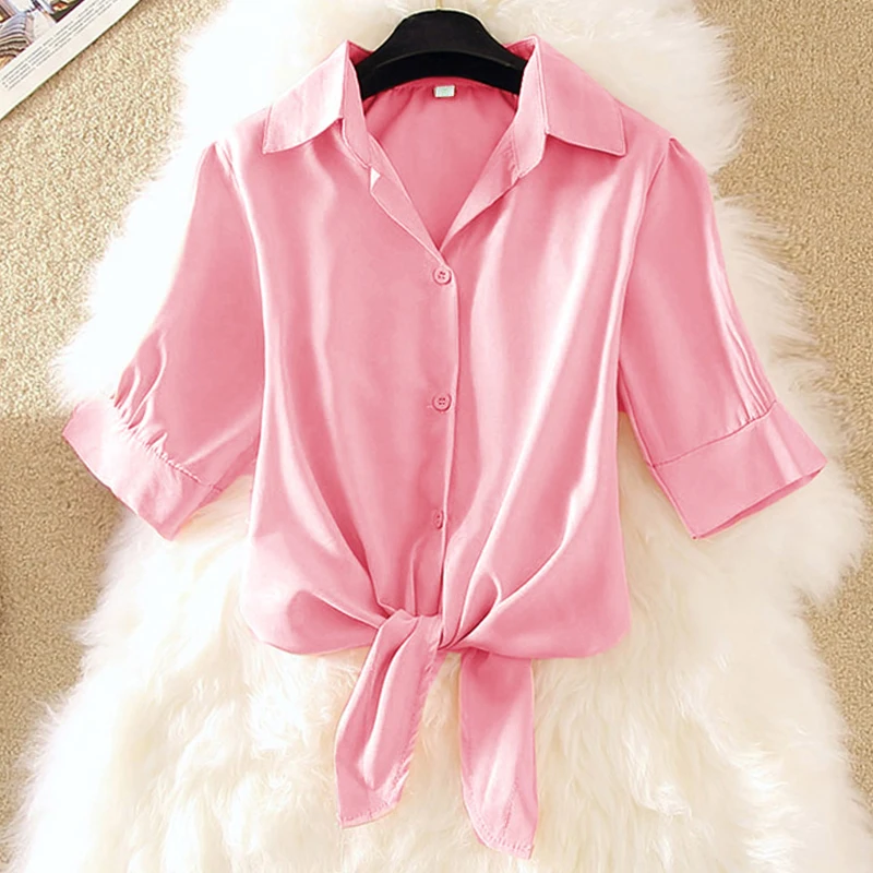 Женская синяя блузка с коротким рукавом Повседневная Свободная рубашка для