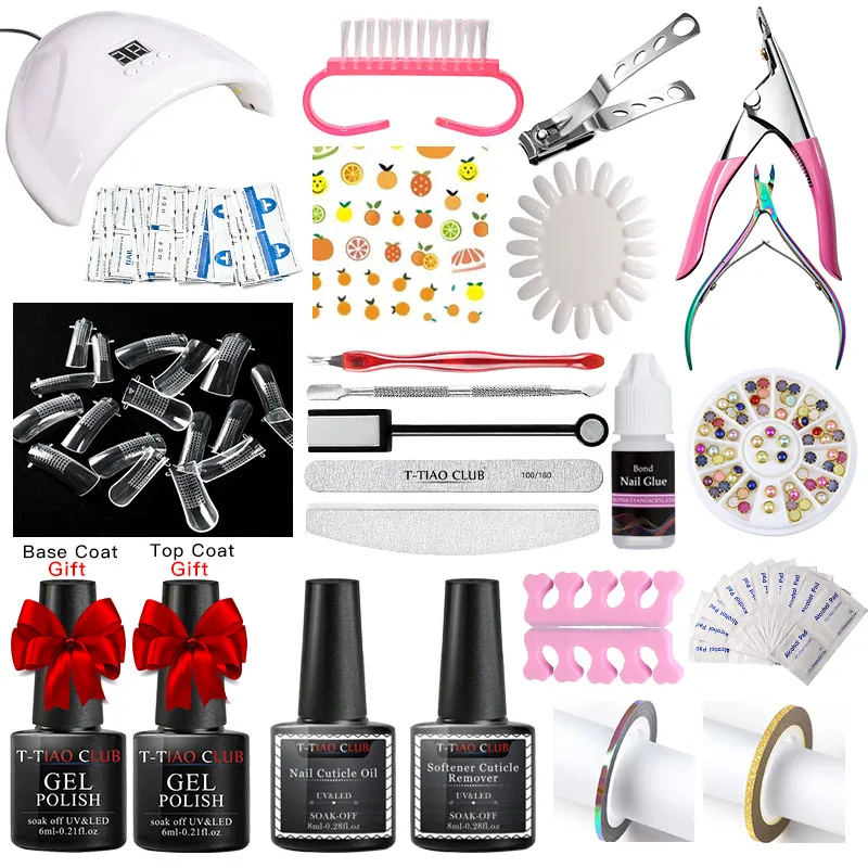 

T-TIAO CLUB Nail Gel Set 16/25 Colors Gel Polish Base Top Coat Nail Kit 24W UV Led Lamp Electric Manicure Handle Nail Art set