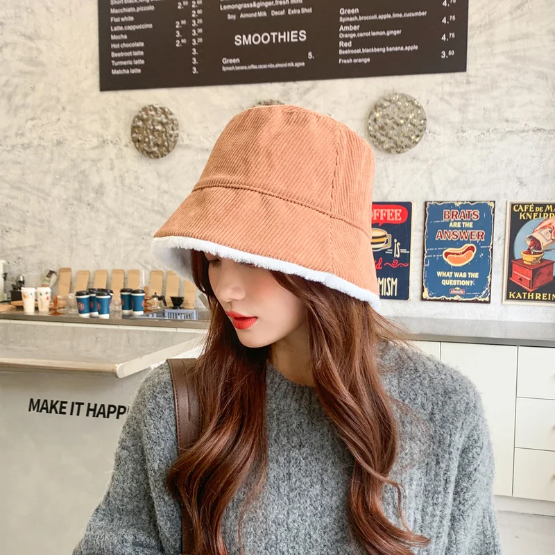 

2021 Fashion Faux Fur Warm Bucket Hat Winter Women Fisherman Hat furly Ladies Outdoor Vacation Panama Female