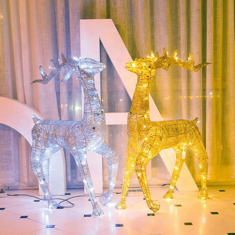 Led Glowing Reindeer Ornament Wrought Iron Deer Pulll Car Decor for Christmas Party Festival Decoration Led Light new