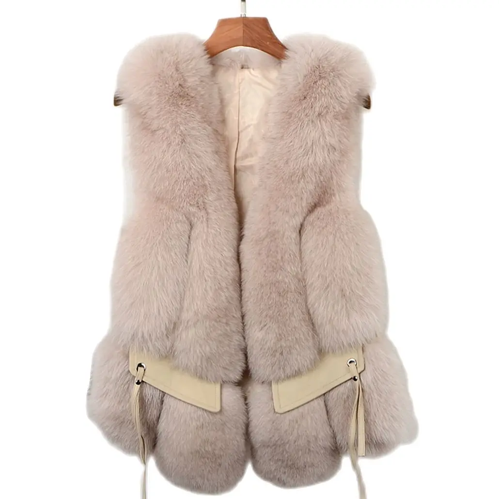100%Fur Natural fox fur waistcoat full fur women jacket fox fur top outer wear leather grass waistcoat noble clothing